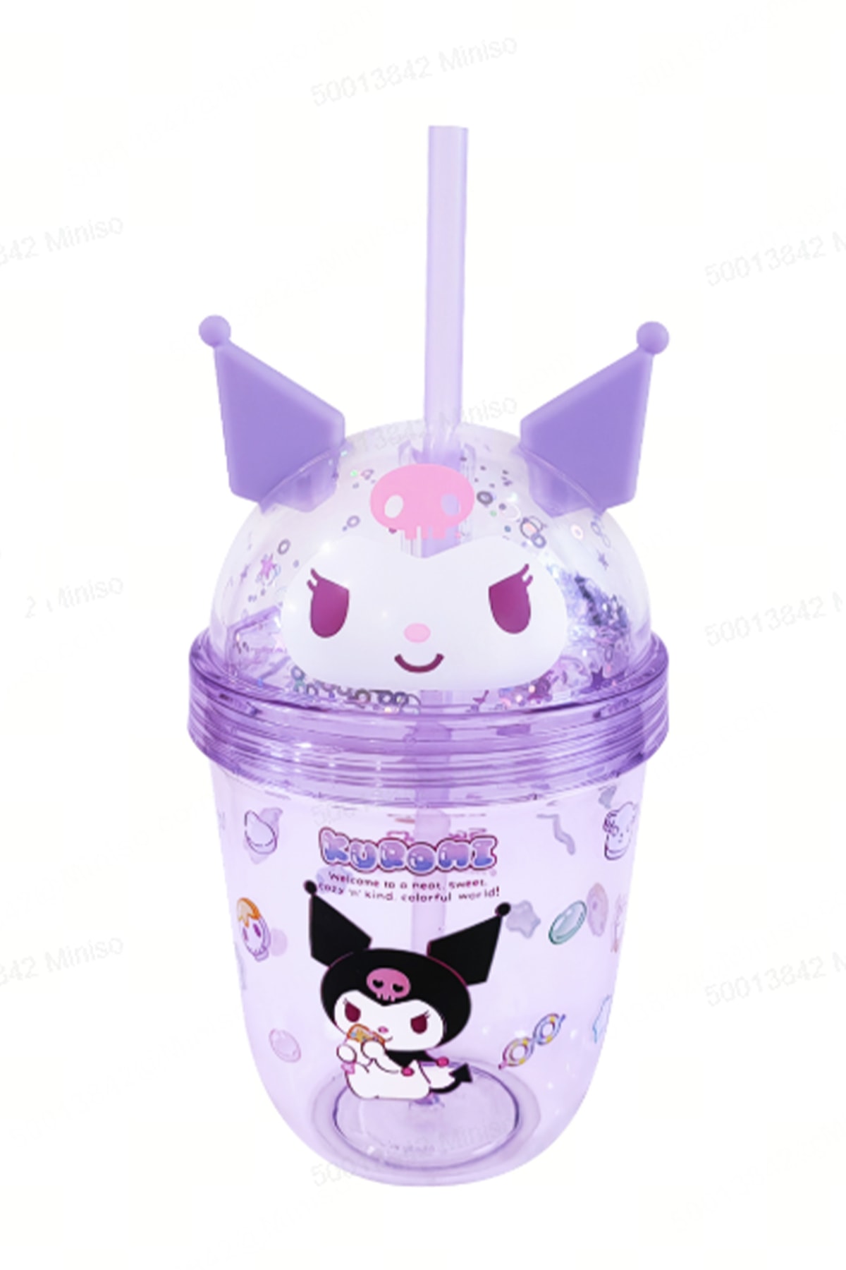 Sanrio Lisanslı Kuromi Tatlı Fabrikası Serisi Pipetli ve Süslemeli Plastik Şişe 435mL