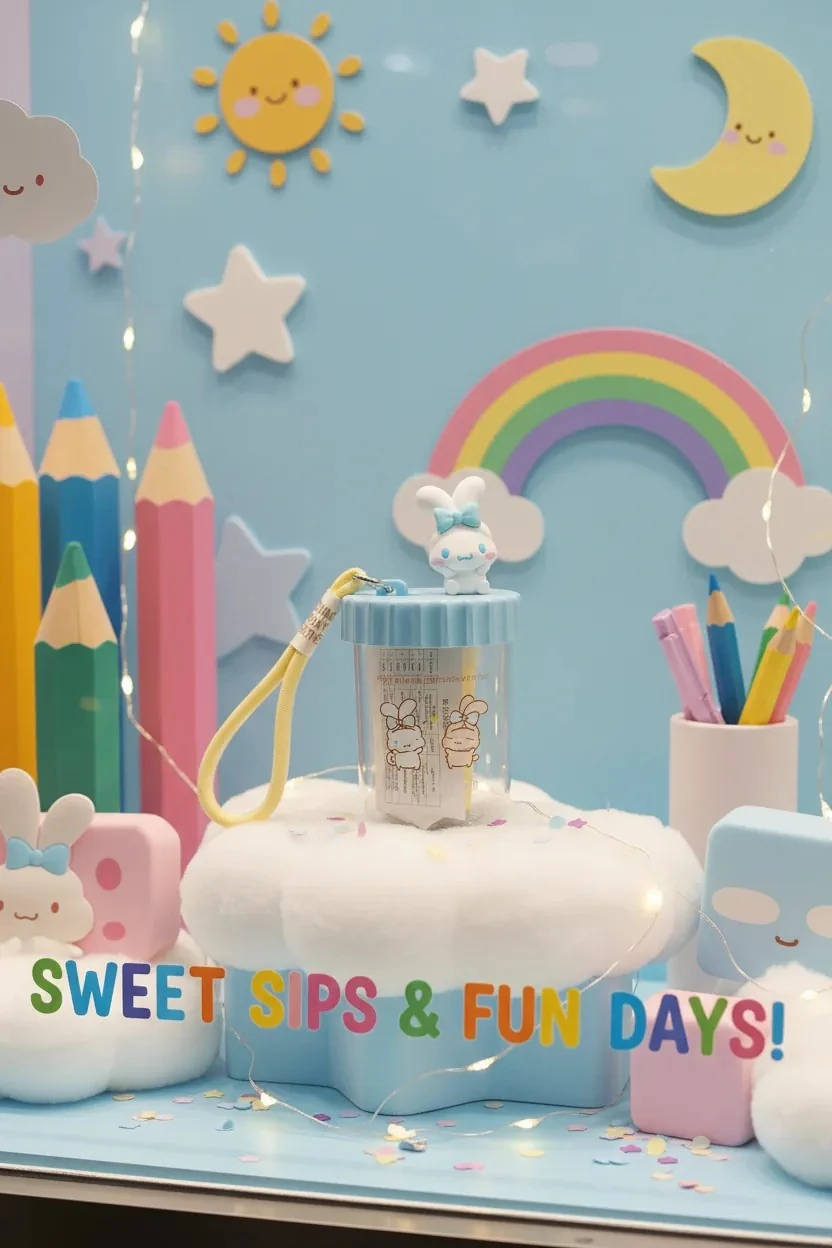 Sanrio Lisanslı Pipetli ve Askılı Plastik Şişe (520ML) - Cinnamoroll