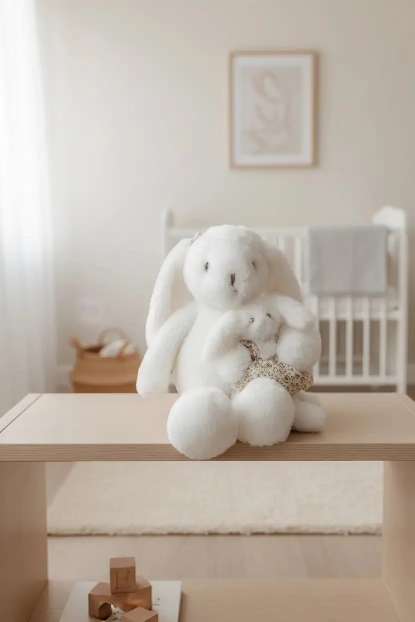Ebeveyn-Çocuk Tavşan Peluş Oyuncak – Sevgi Dolu Yumuşacık Tasarım Beyaz 40 Cm
