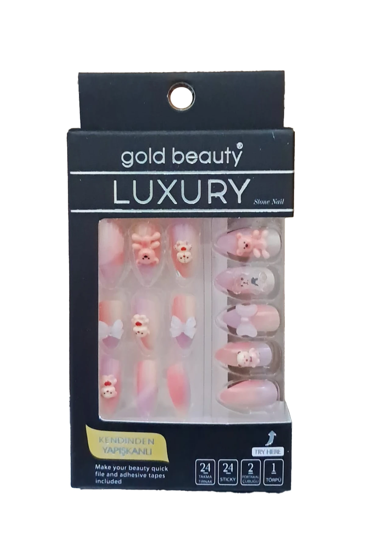 Gold Beauty Ayıcık Figürlü Taşlı Takma Tırnak