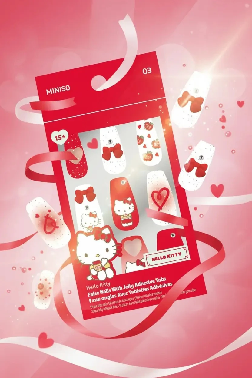 Sanrio Lisanslı Hello Kitty Jel Yapışkanlı Takma Tırnak – Pratik Şık Tasarım Model 03