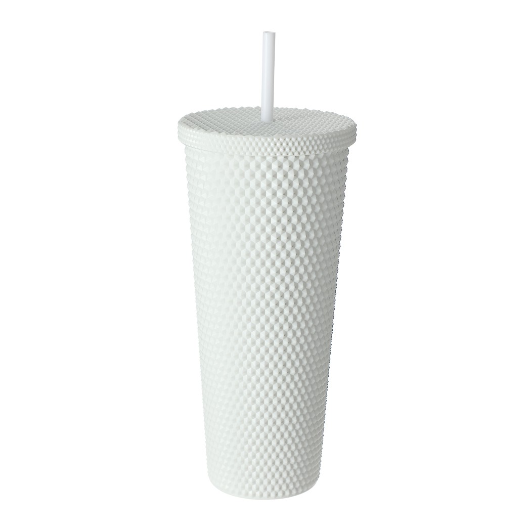 Dokulu Tasarım Pipetli Plastik Şişe (680ml) - Beyaz