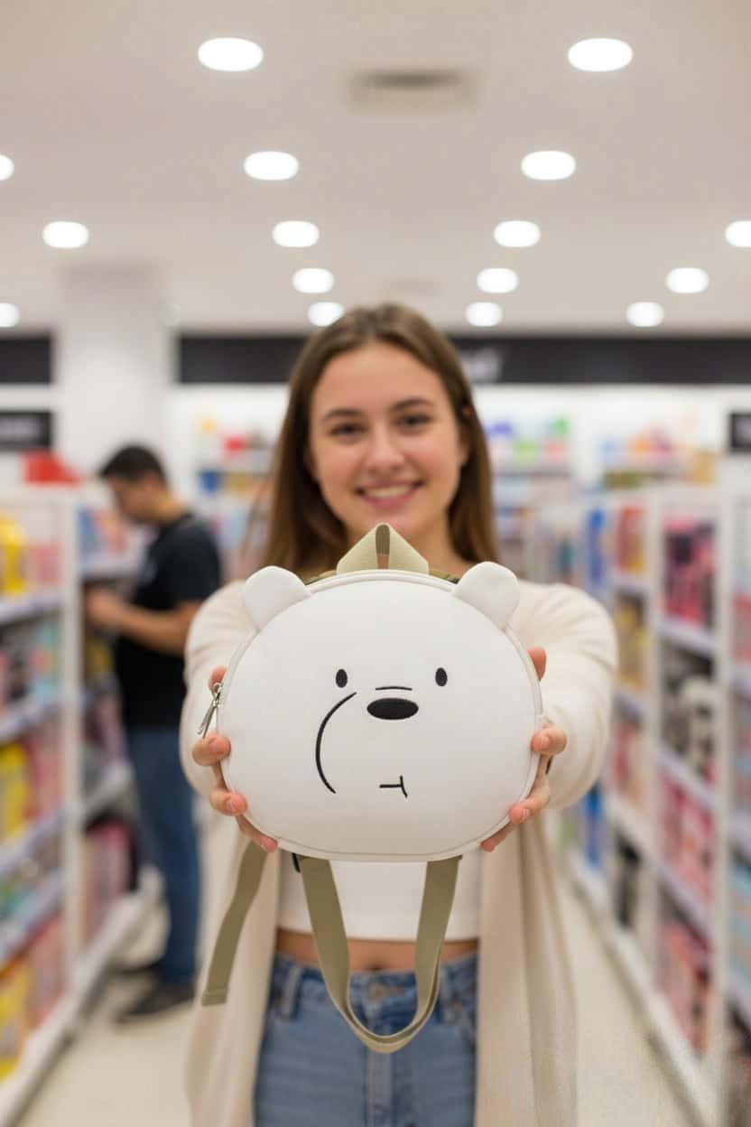We Bare Bears Lisanslı Yuvarlak Sırt Çantası - Kutup Ayısı 20 Cm