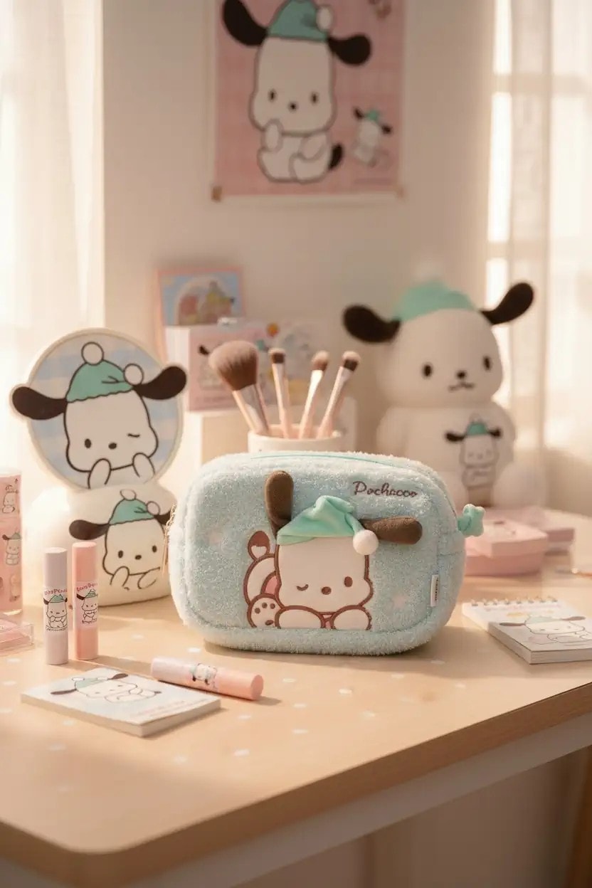 Sanrio Lisanslı Peluş Kozmetik Çantası - Pochacco