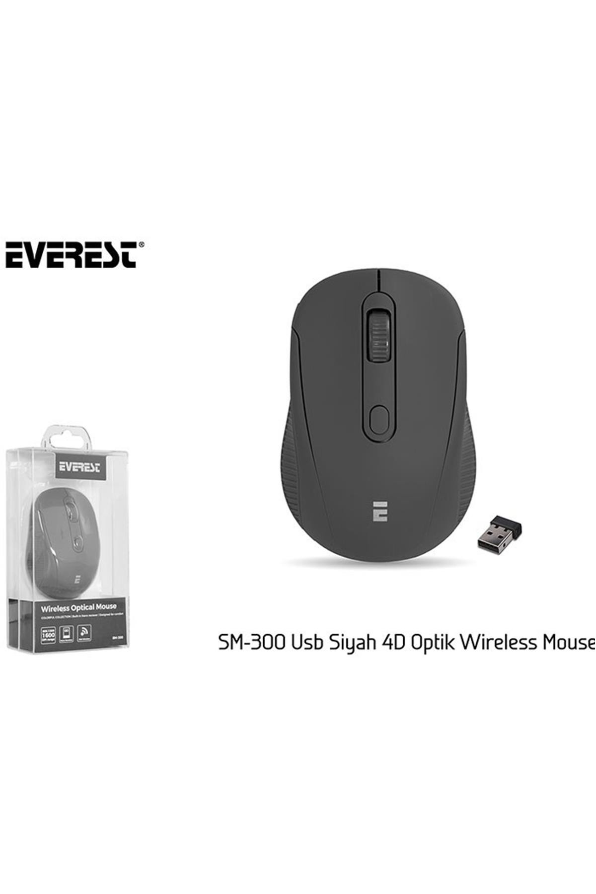 Everest Sm-300 Usb Siyah 4D Optik Alkalin Pil Kablosuz Mouse