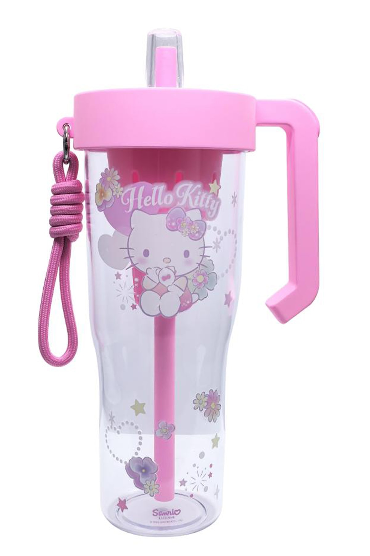 Sanrio Lisanslı Hello Kitty Çiçek Dili Serisi Saplı ve Pipetli Plastik Şişe 1250 mL