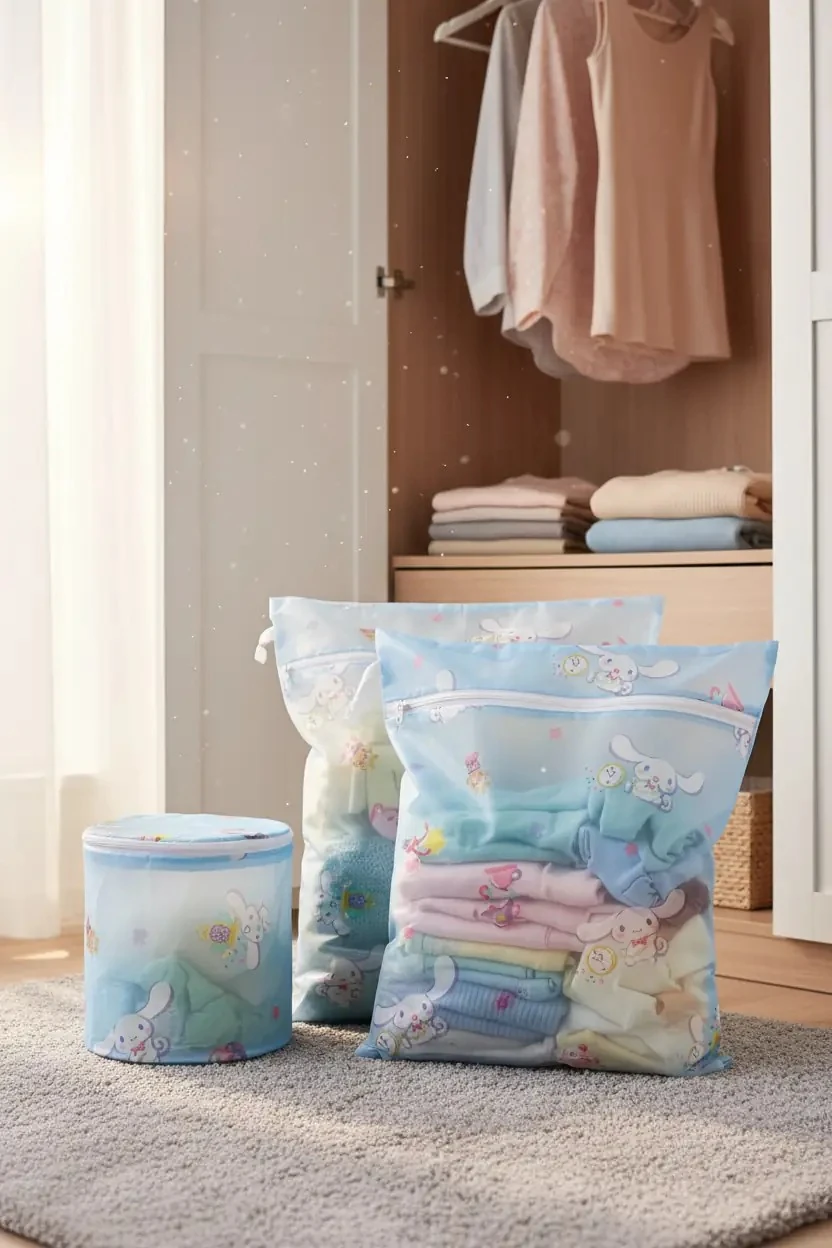 Sanrio Lisanslı Cinnamoroll Çamaşır Torbası – 3’lü Set Hassas Koruma Sağlayan File