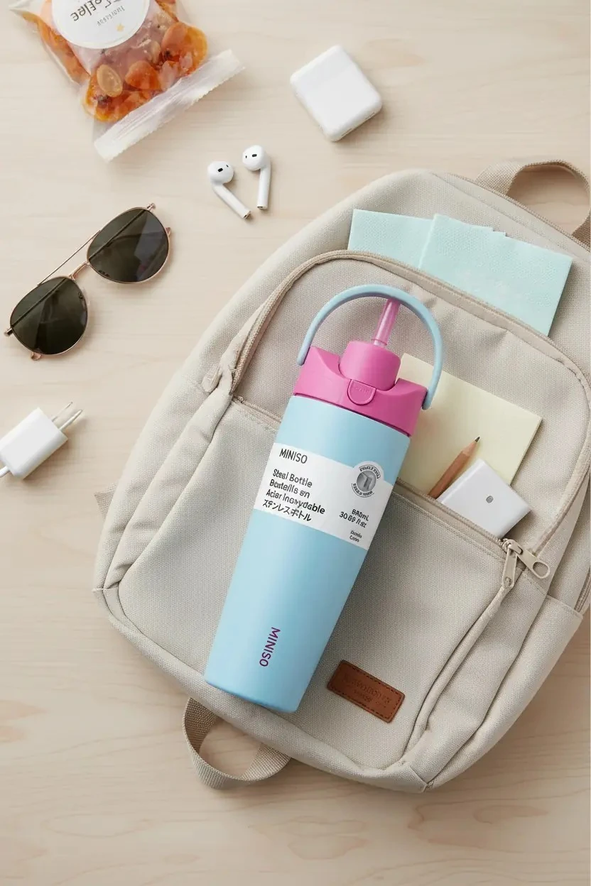 Miniso Lisanslı Pipetli Paslanmaz Çelik Bardak 890 Ml – Tutamaklı