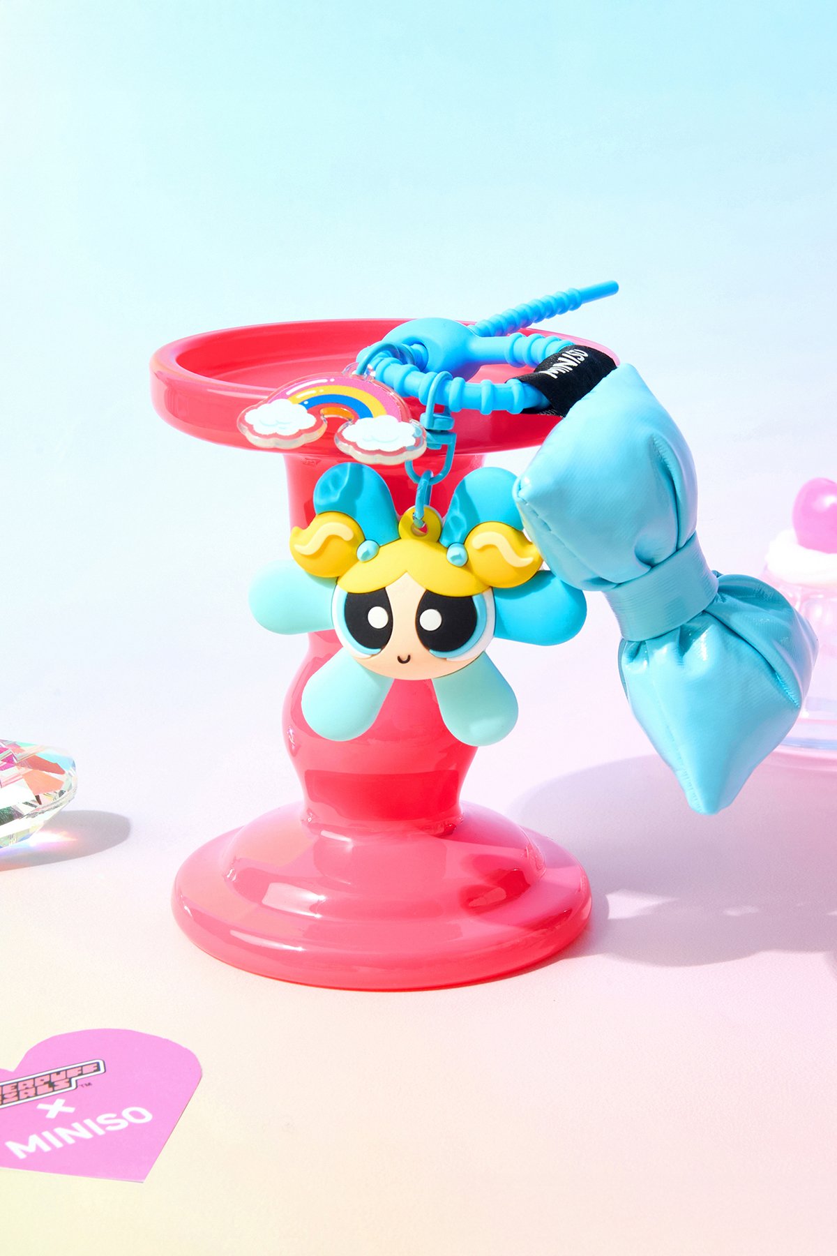 Powerpuff Girls Lisanslı Boncuklu Çiçek Figürlü Fiyonk Anahtarlık