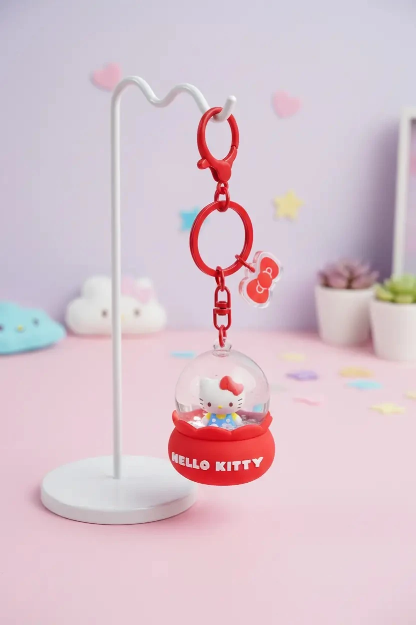 Sanrio Lisanslı Hello Kitty Kristal Top Sıvı Anahtarlık - Hareketli Figürlü Şirin Çanta Aksesuarı