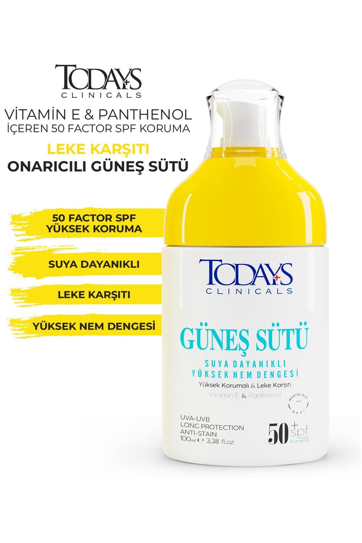 Todays Clinicals Güneş Sütü 50 + Spf Yüksek Koruma Leke Karşıtı + Vitamin E & Panthenol