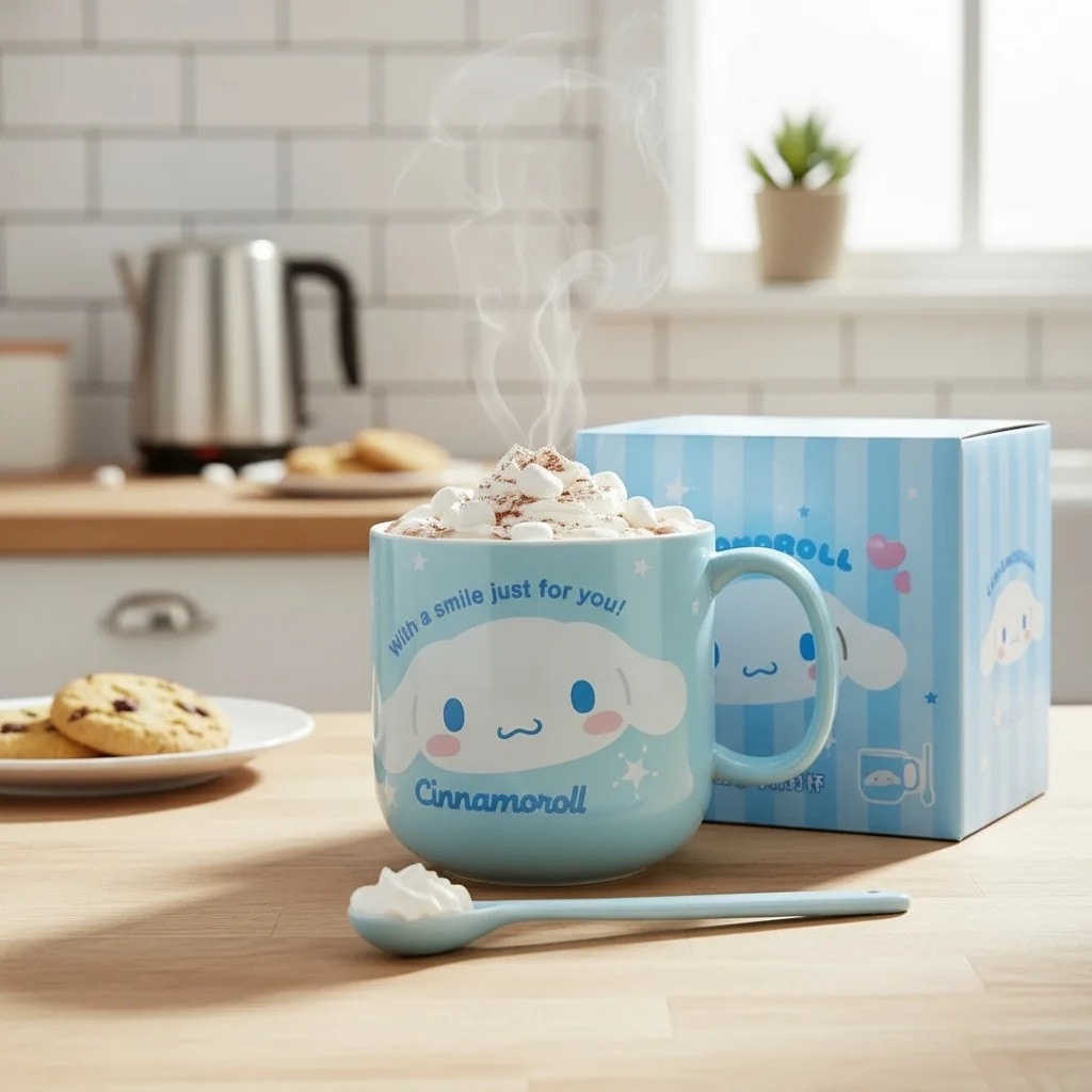 Sanrio Lisanslı Kabartmalı Seramik Kaşıklı Kupa (450mL)(Cinnamoroll)