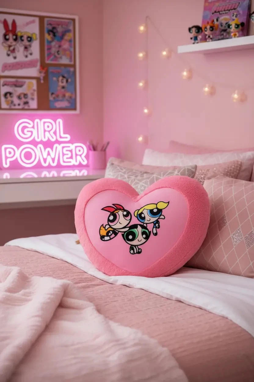 Powerpuff Girls Lisanslı Genç Yetişkinler Koleksiyonu Kalp Şekilli Yastık