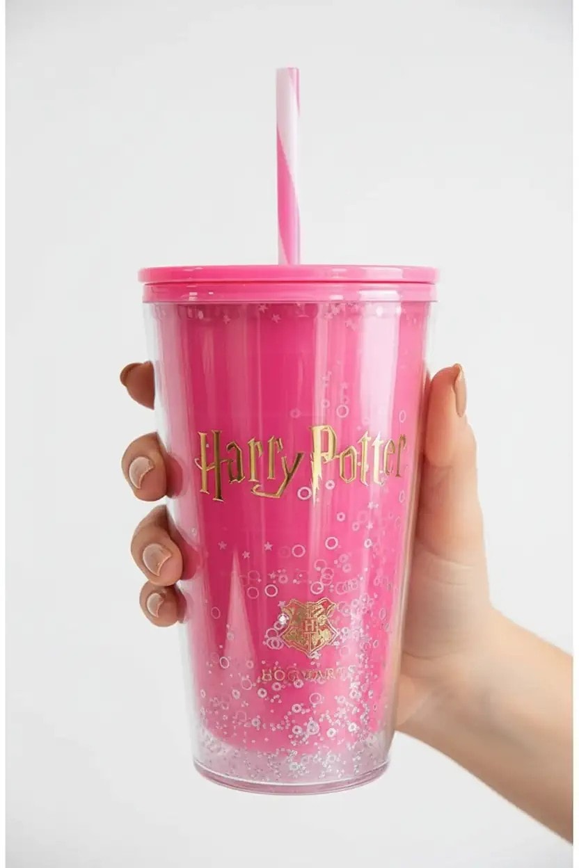 Harry Potter Lisanslı Pipetli Plastik Şişe (600ml) - Pembe