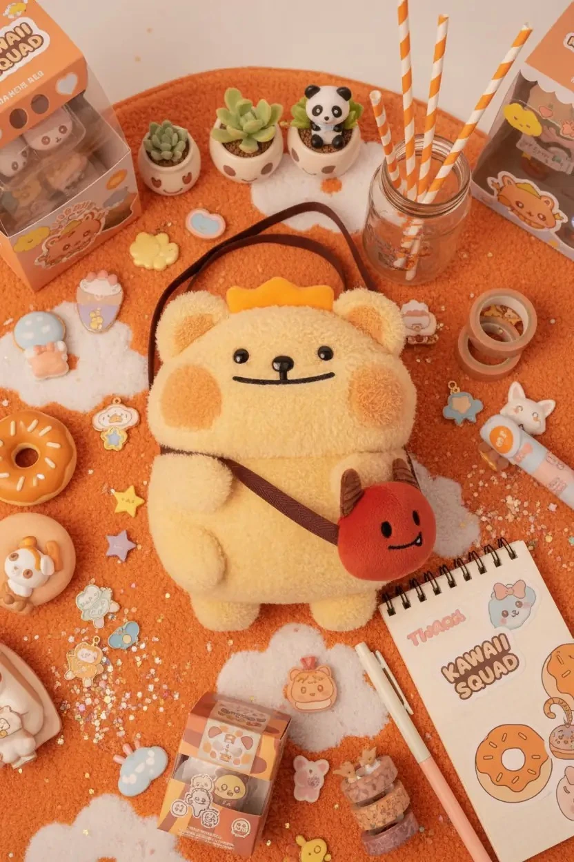 Miniso Lisanslı BearisBug Küçük Şeytan Çantalı Peluş Oyuncak – Yumuşak Tasarım