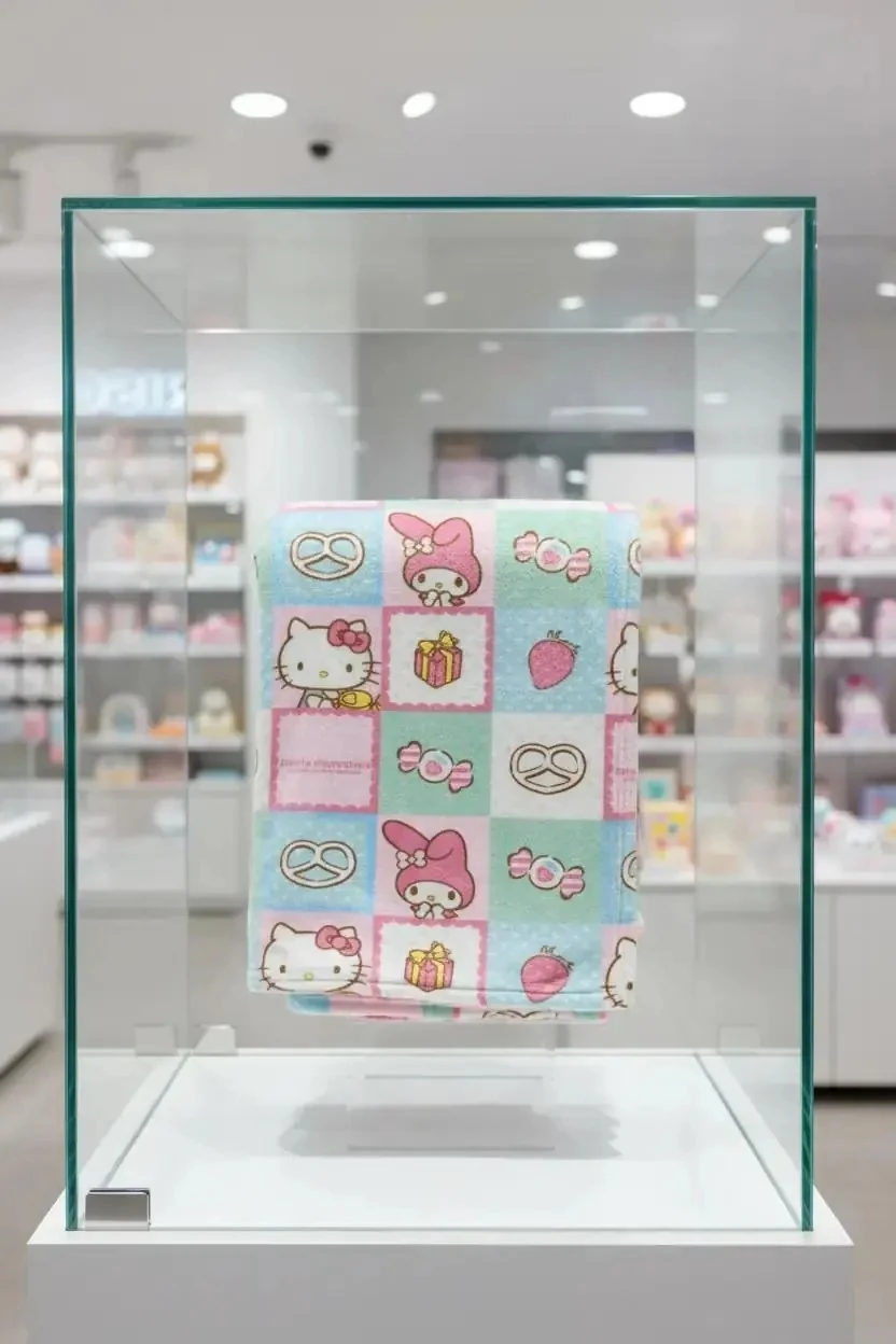 Sanrio Lisanslı Hello Kitty Desenli Battaniye – Kareli Yumuşacık Koltuk Yatak Örtüsü