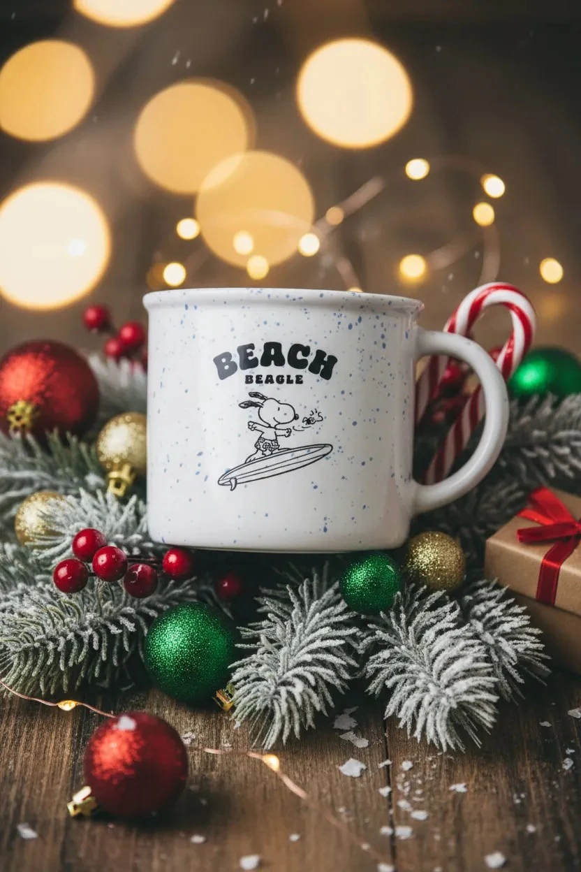 Snoopy Lisanslı Sırlanmış Seramik Kupa 320 ml (Mavi)