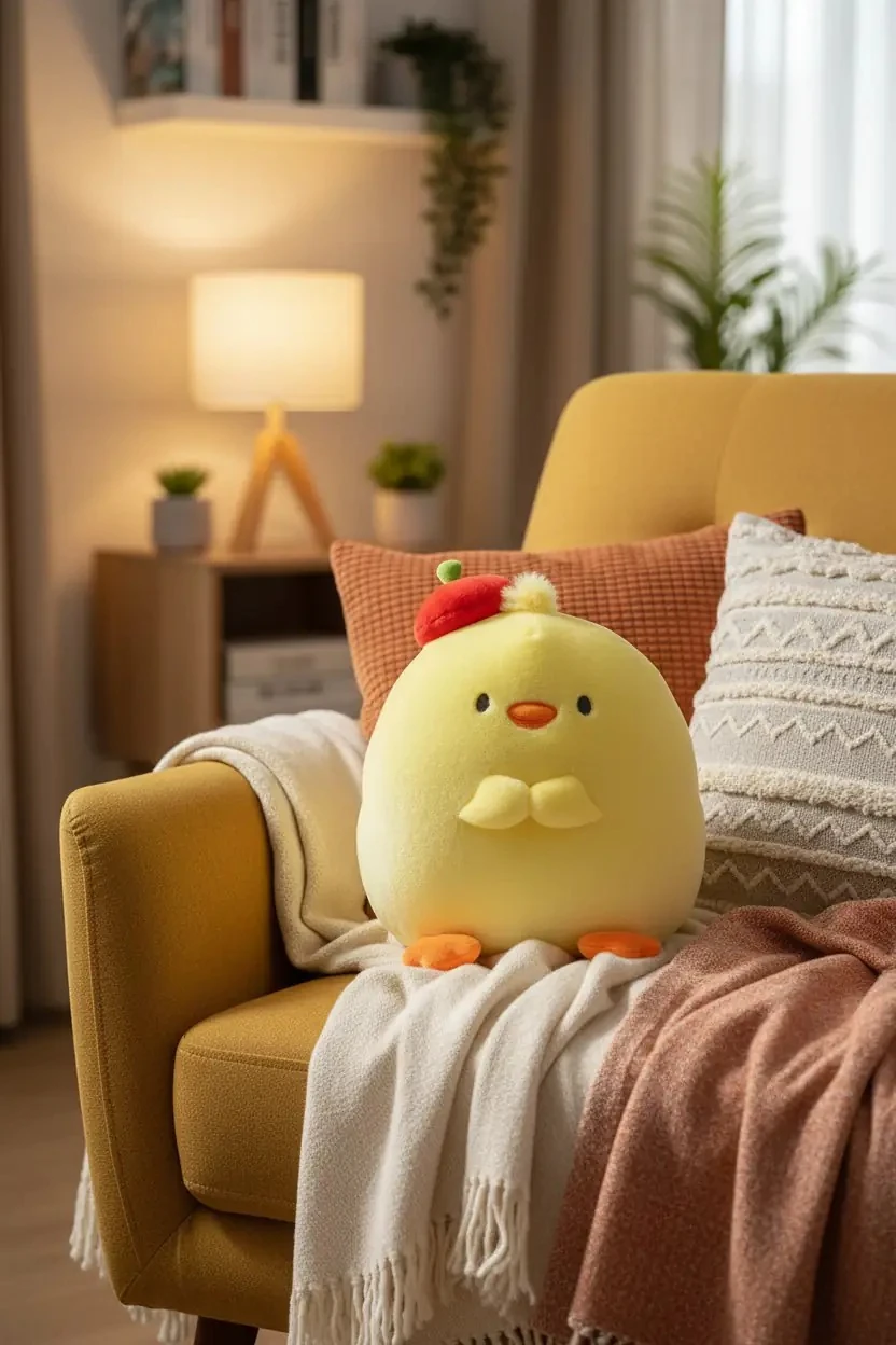 Miniso Lisanslı Yummy Yummy Civciv Peluş Oyuncak 17 Cm – Meyve Şapkalı Sevimli Tasarım