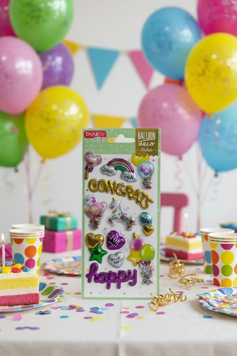 Tanex Balon Serisi Sticker – 5 Adet Tebrik Temalı Renkli Hediye Ve Parti Etiketi