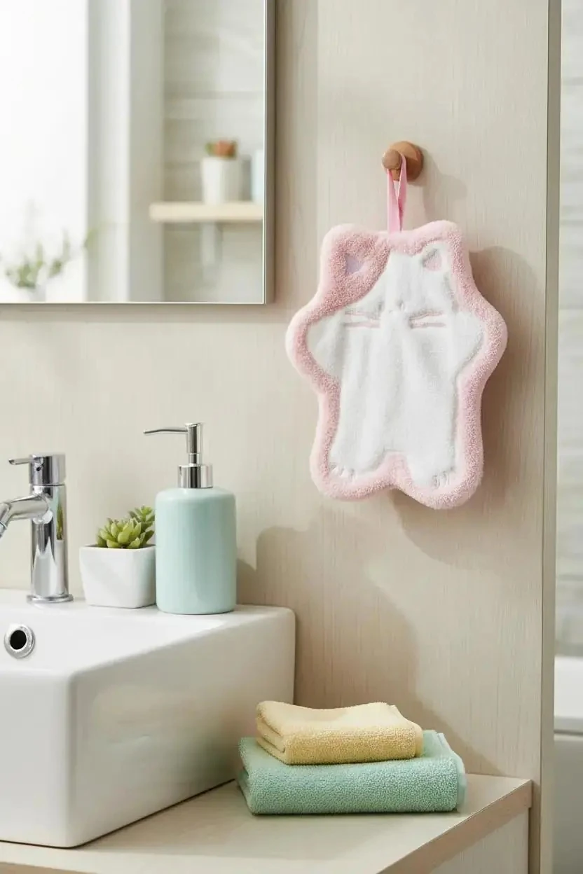 Miniso Lisanslı Hayvan Serisi El Havlusu – Pembe Renkli 18x22 cm Küçük Mutfak Banyo Havlusu