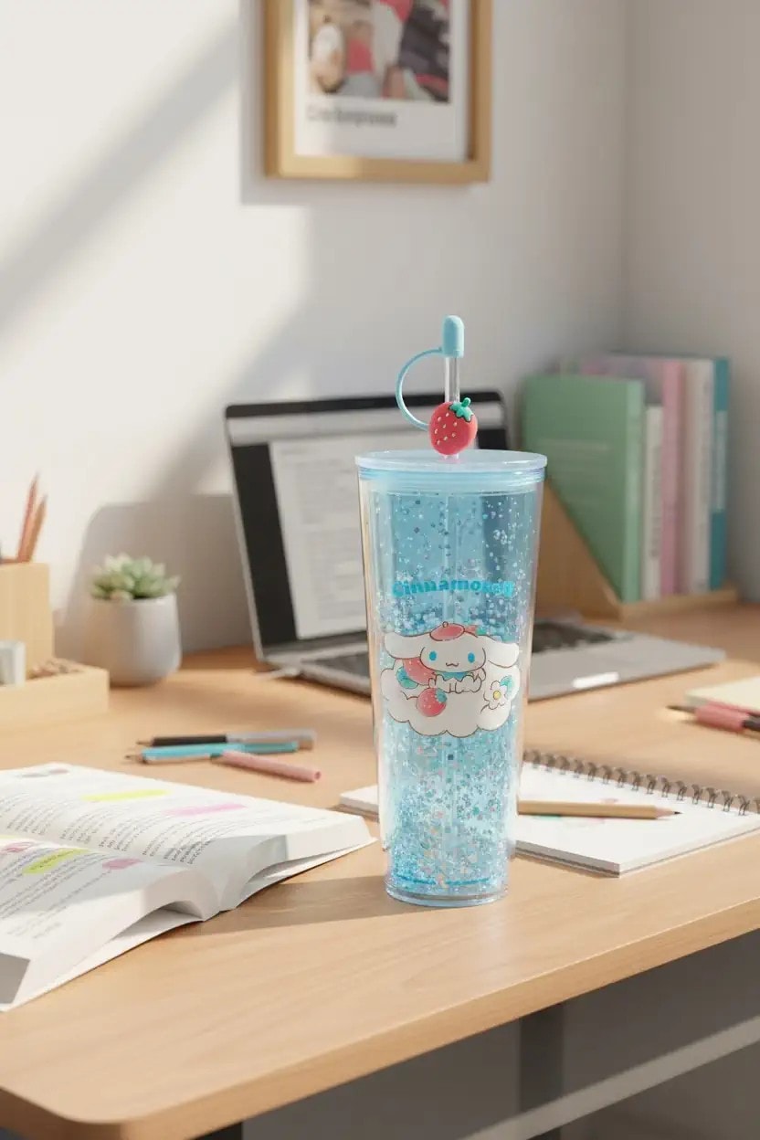 Sanrio Lisanslı Çift Cidarlı Pipetli Plastik Şişe (800ml) - Cinnamoroll