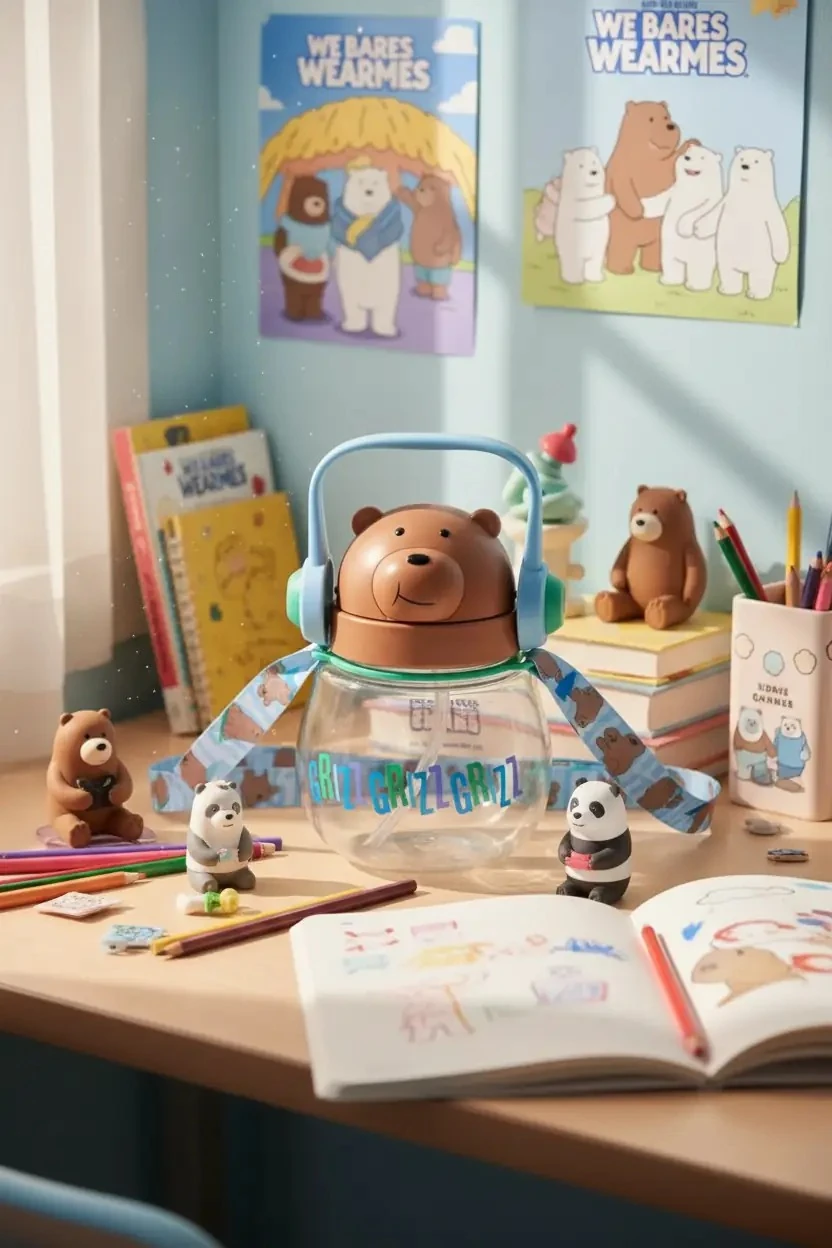 We Bare Bears Lisanslı Omuz Askılı Plastik Şişe (800ml) - Bozayı