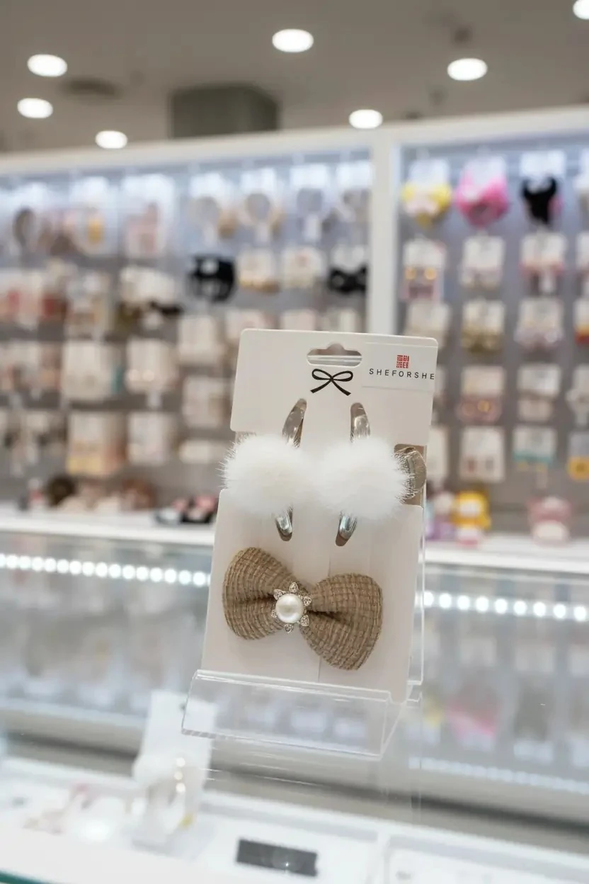 Bej-Kahve Fiyonklu Lastik Toka 2'li + Tüylü Mandal Toka 4'lü – Şık Ve Çok Yönlü