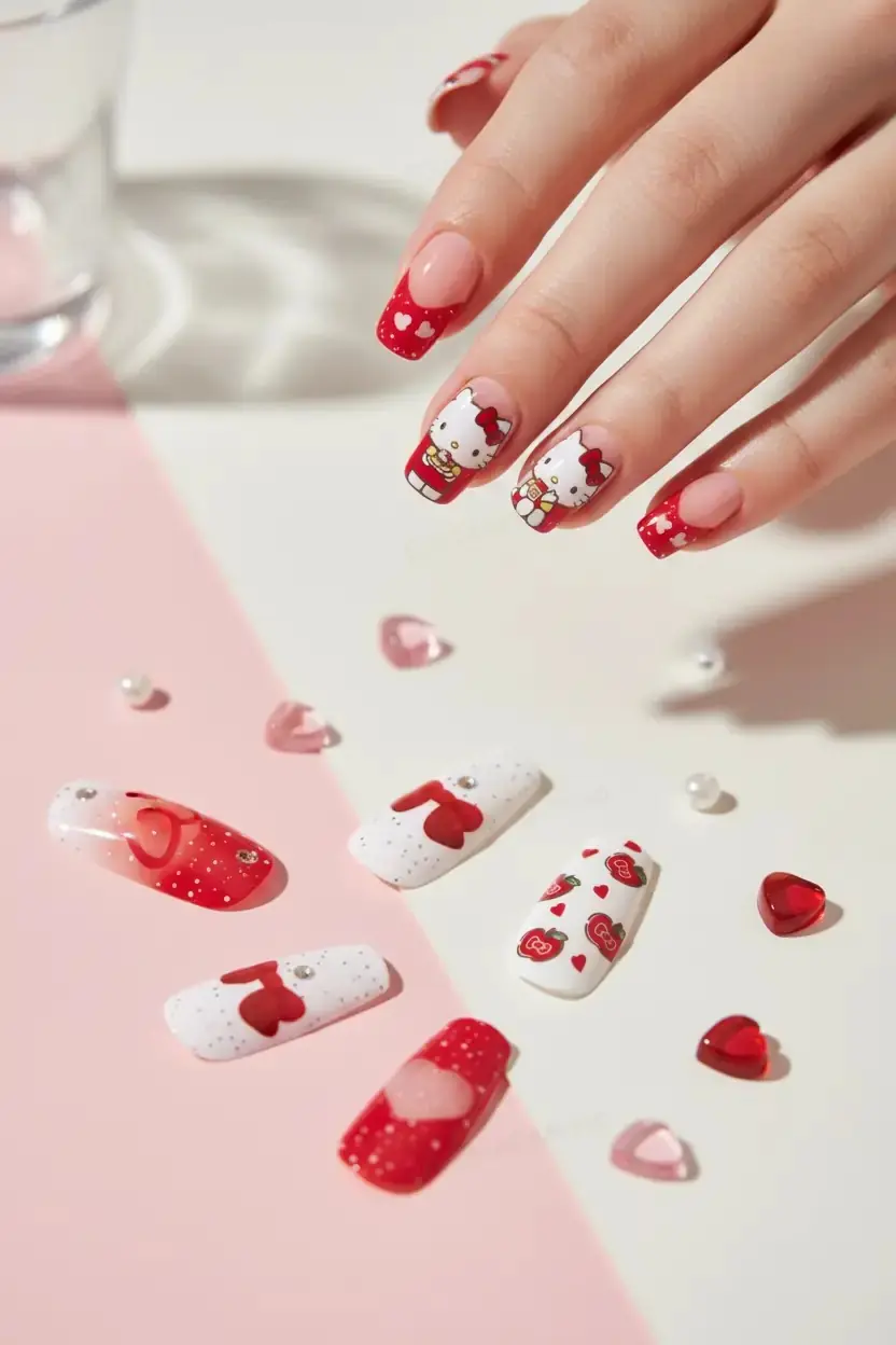 MINISO Sanrio Lisanslı Hello Kitty Jel Yapışkanlı Takma Tırnak – Pratik Şık Tasarım Model 03