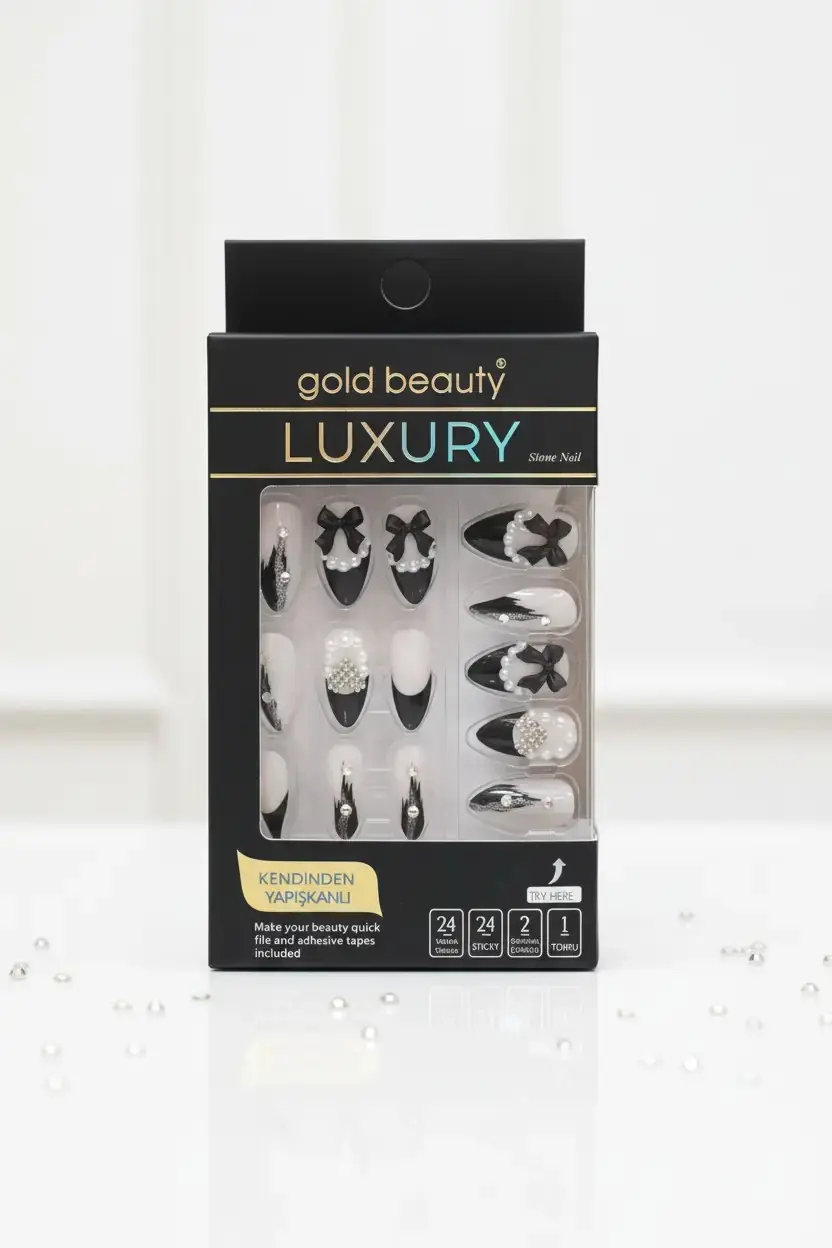 MINISO Gold Beauty Taşlı Takma Tırnak – Kendinden Yapışkanlı ve Zarif Detaylı Pratik Set