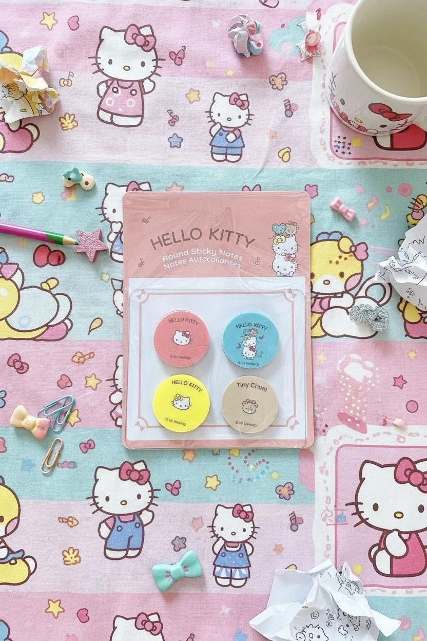 Sanrio Lisanslı Stacking Fun Serisi Yuvarlak Yapışkan Mini Notlar (4*20 Yaprak, Hello Kitty)