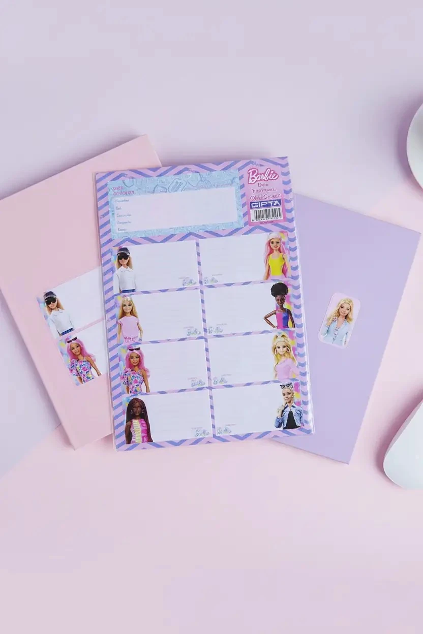 Barbie Lisanslı Ders Programlı Okul Etiketi – 3 Yaprak Renkli Defter Ve Kitap Etiketi 24 CM