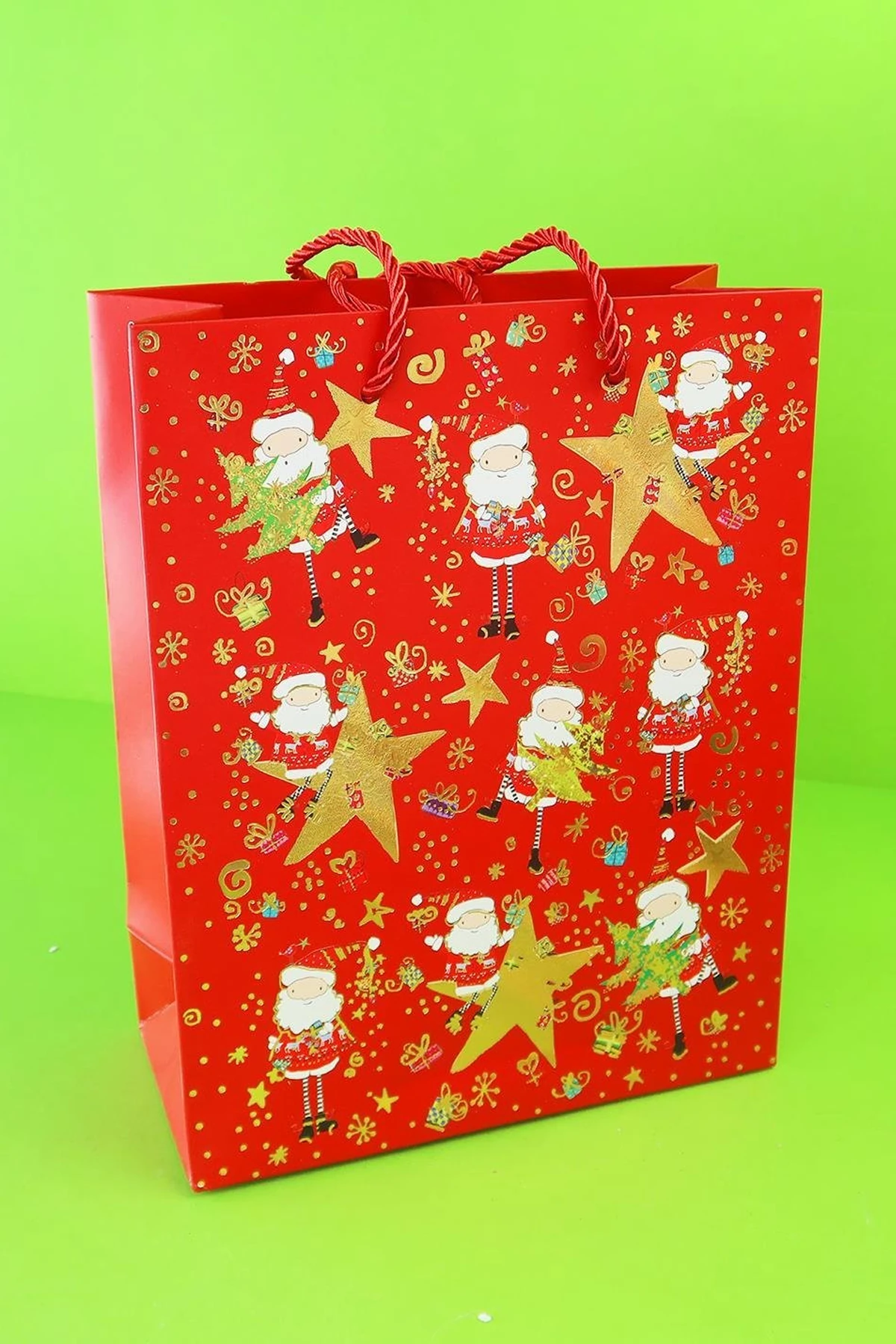  Yılbaşı Yıldızlı Karton Çanta 23x18 Cm