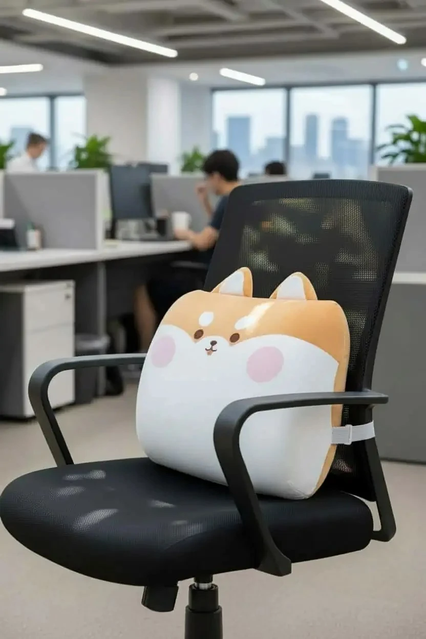 Hafızalı Sünger Kadife Dokulu Peluş Bel Destek Yastığı - Shiba Inu