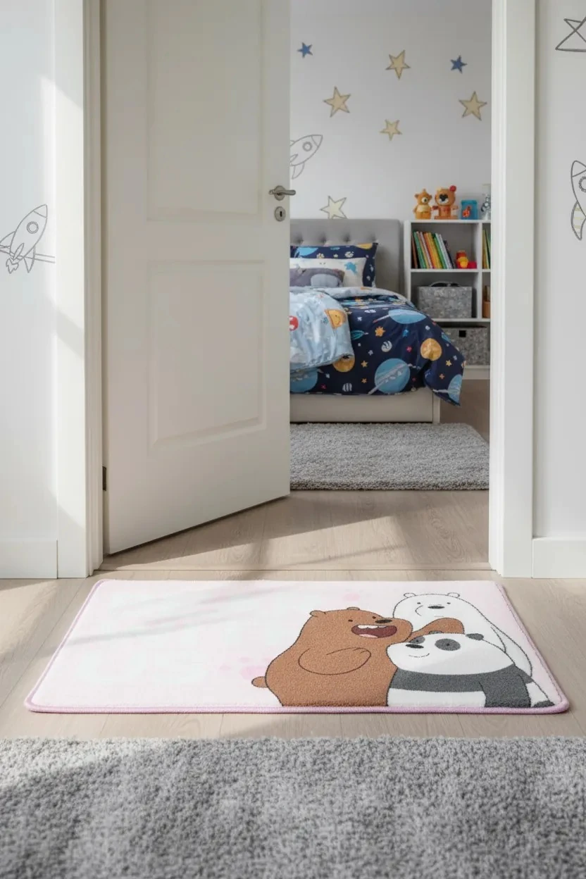 We Bare Bears Lisanslı Peluş Küçük Halı - Pembe