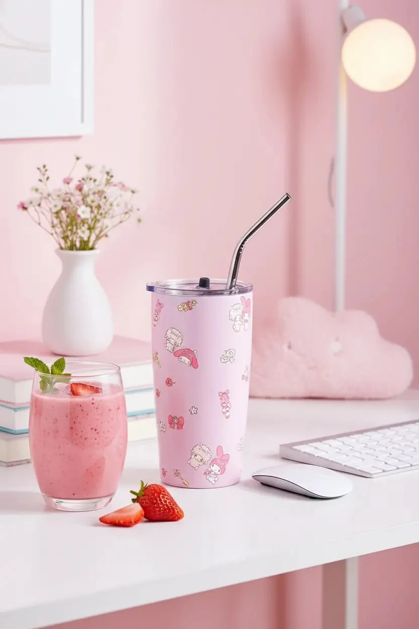 Sanrio Lisanslı My Melody Pipetli Çelik Matara – 304 Paslanmaz Çelik Pembe Matara 580 ml