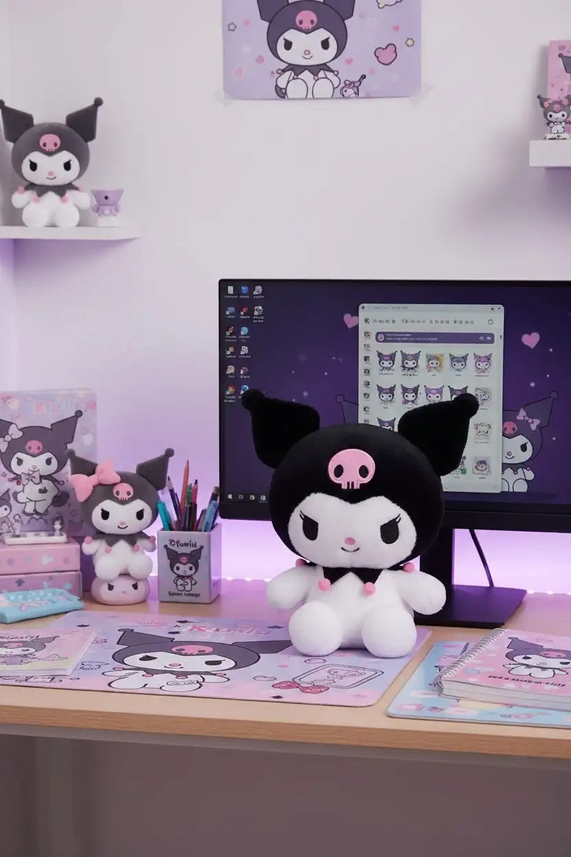 Sanrio Lisanslı Oturan Peluş Oyuncak (26 cm) - Kuromi