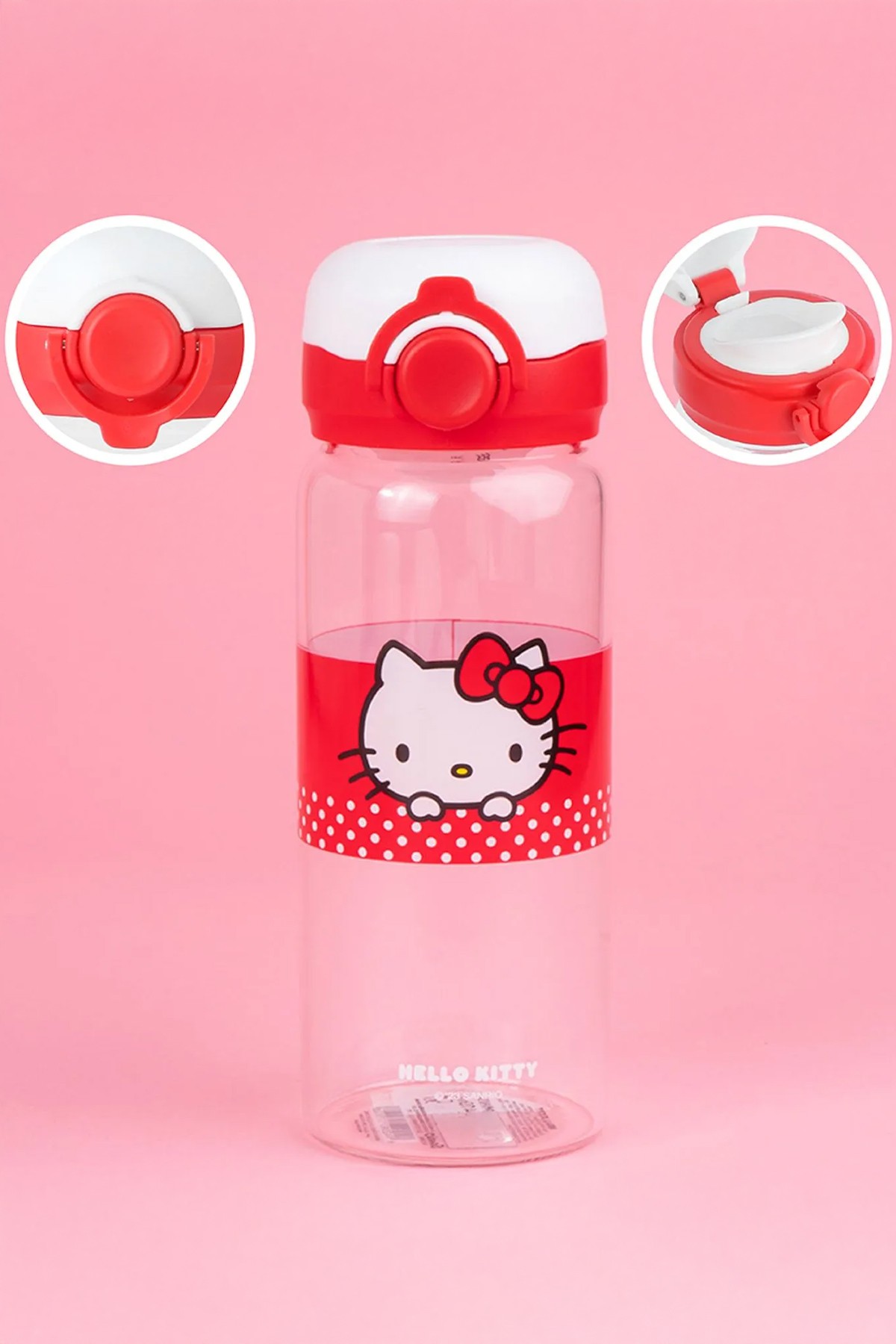 Hello Kitty Lisanslı Elma Koleksiyonu Otomatik Kapaklı Cam Şişe - 410ml