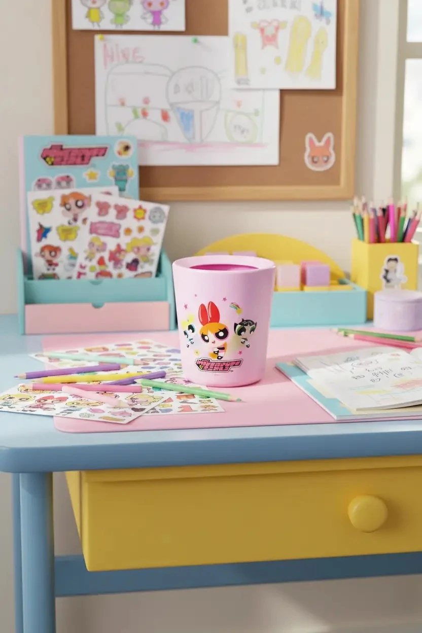 Powerpuff Girls Lisanslı Çift Cidarlı Çöp Kovası Masaüstü ve Oda Tipi 15 Cm