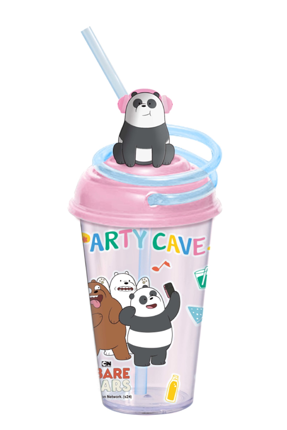 We Bare Bears Lisanslı Döndürülen Pipetli Plastik Bardak