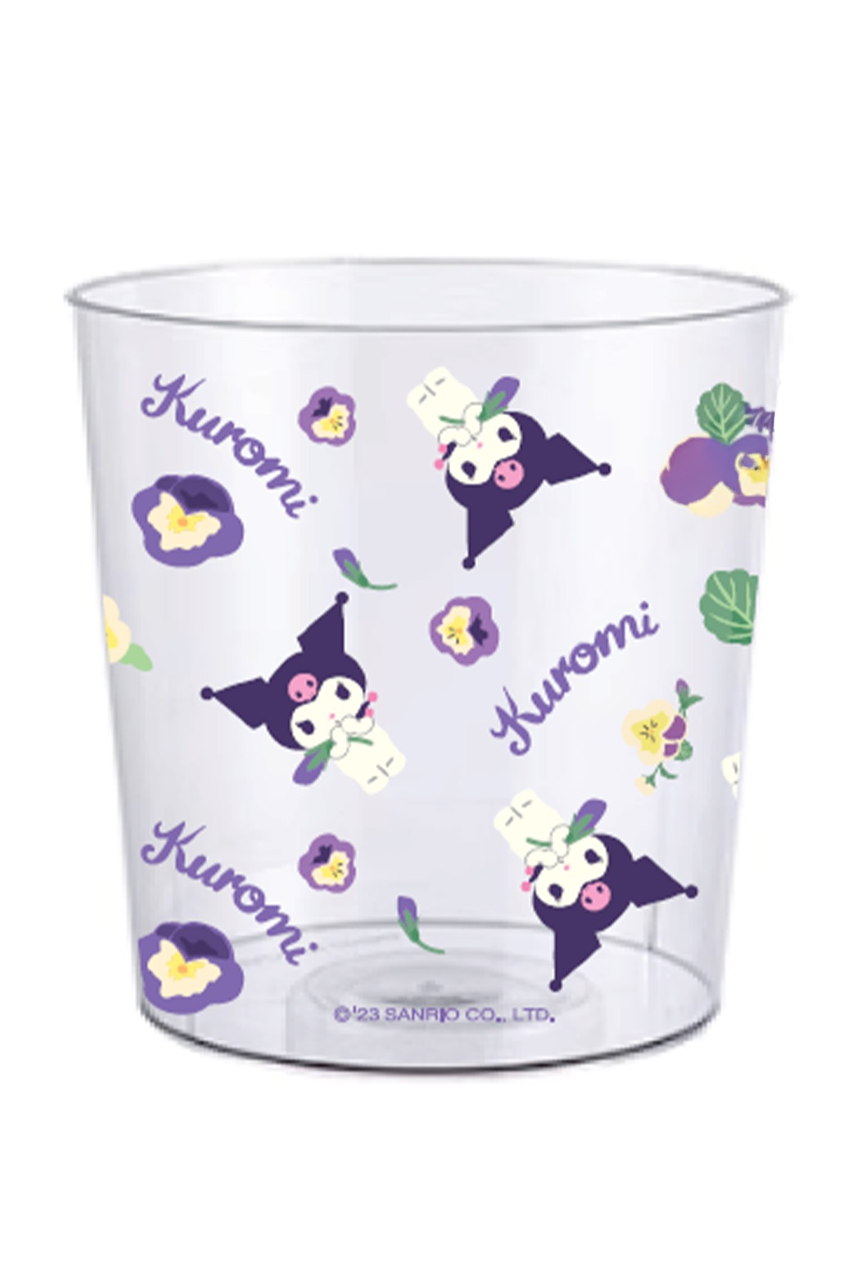 Sanrio Lisanslı Çiçek Desenli PET Şeffaf Çöp Kovası - Kuromi