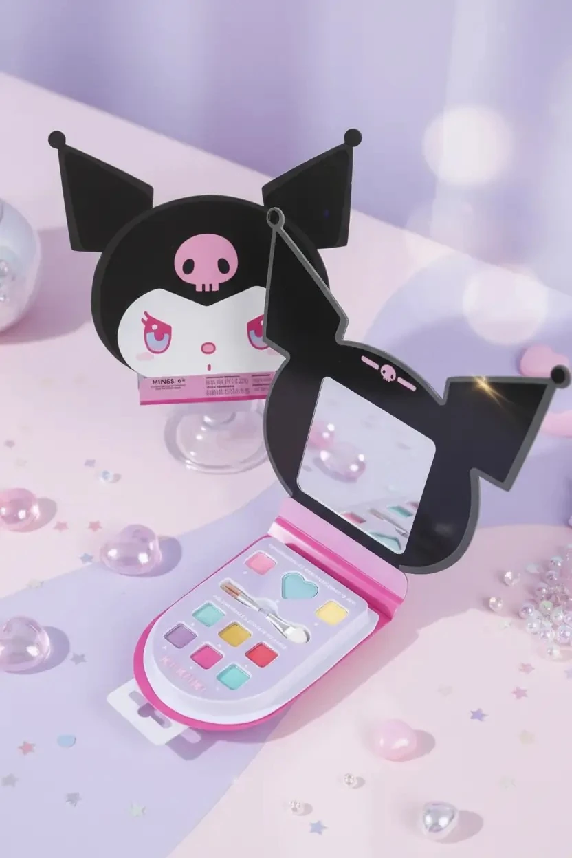 Sanrio Lisanslı Kuromi Telefon Şeklinde Dudak Jeli ve Göz Farı Paleti – Eğlenceli Makyaj