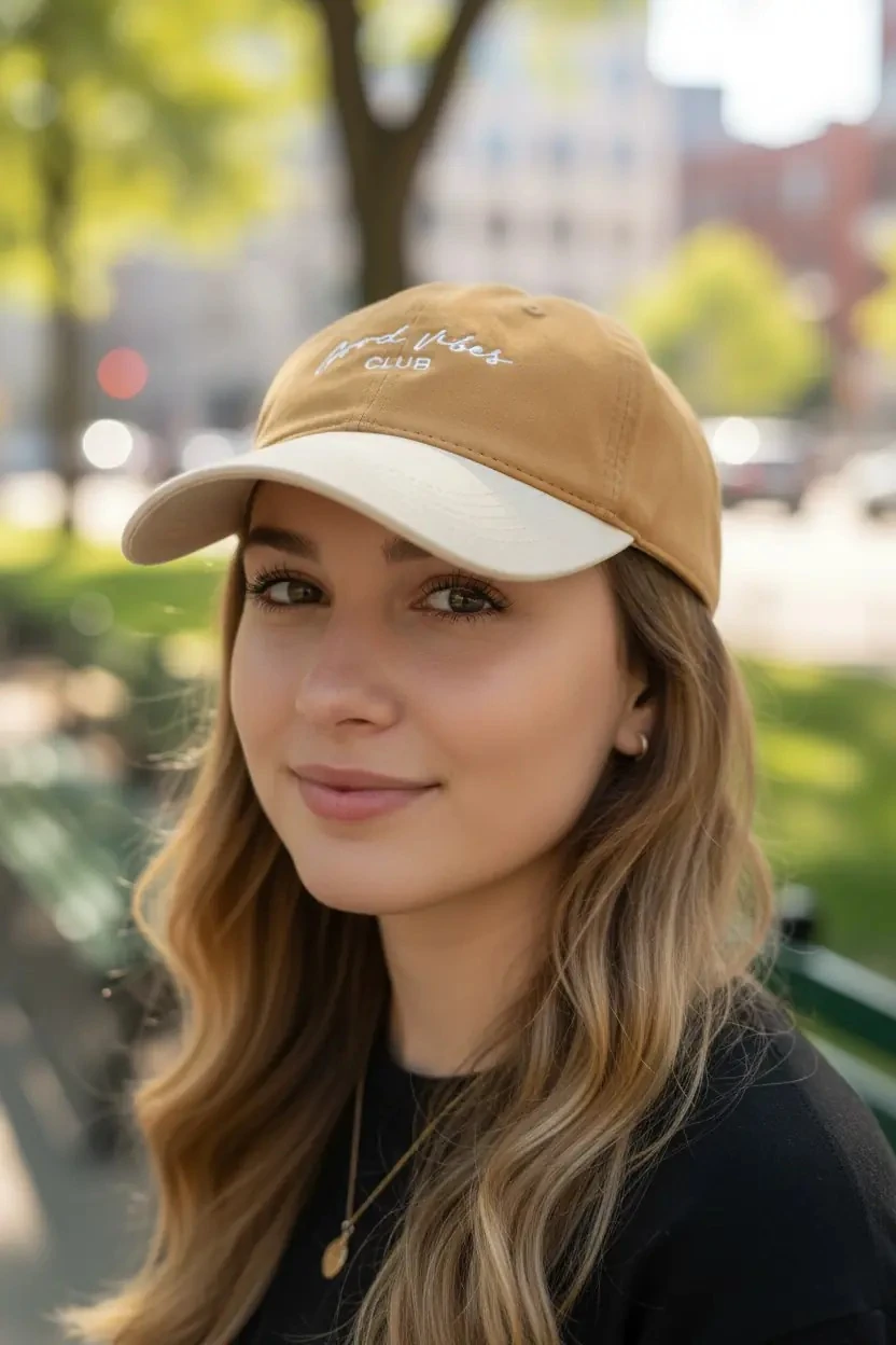 Good Vibes Club Nakışlı Süet Taba Kep