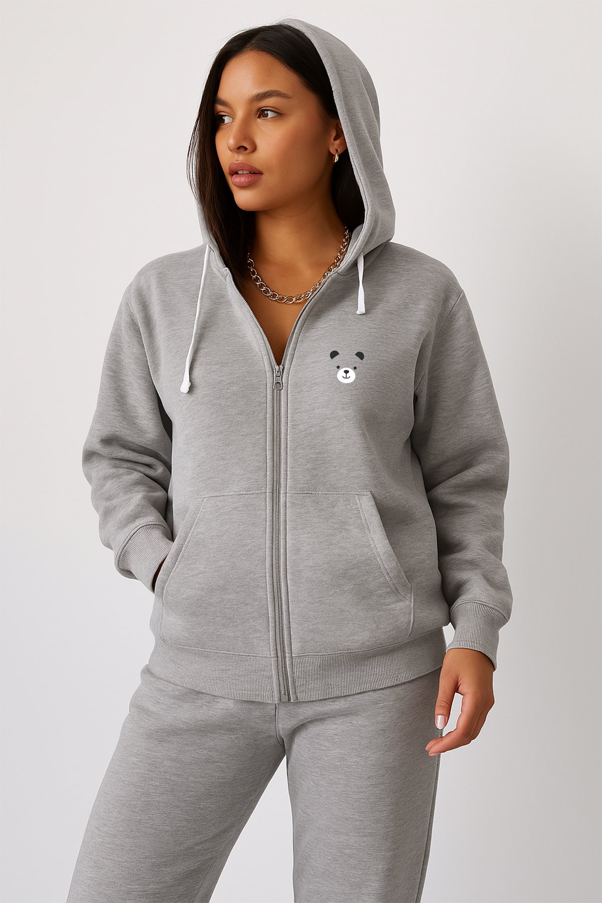 Sheforshe Ss23 210280 Kadın Fermuarlı Sweatshirt Gri Melanj  S/M