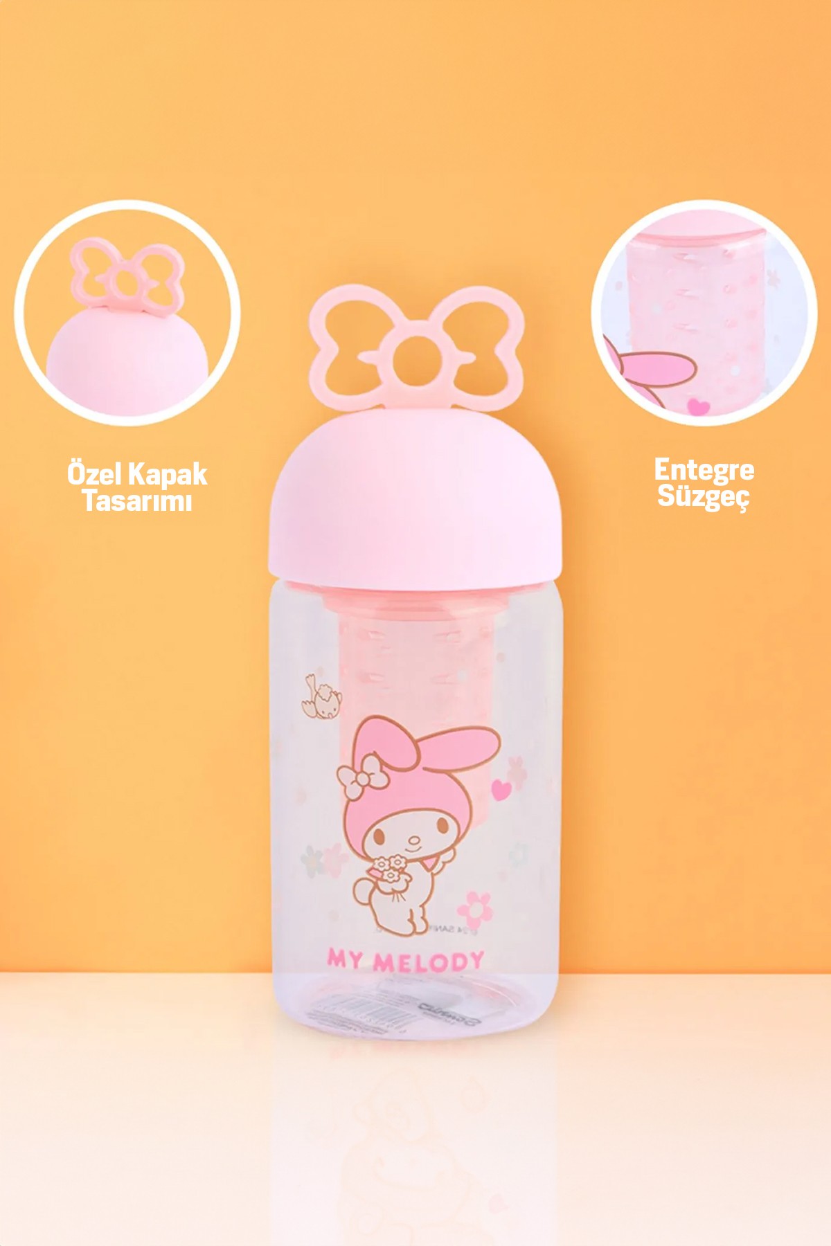 Sanrio Lisanslı Süzgeçli Borosilikat Cam Şişe - My Melody