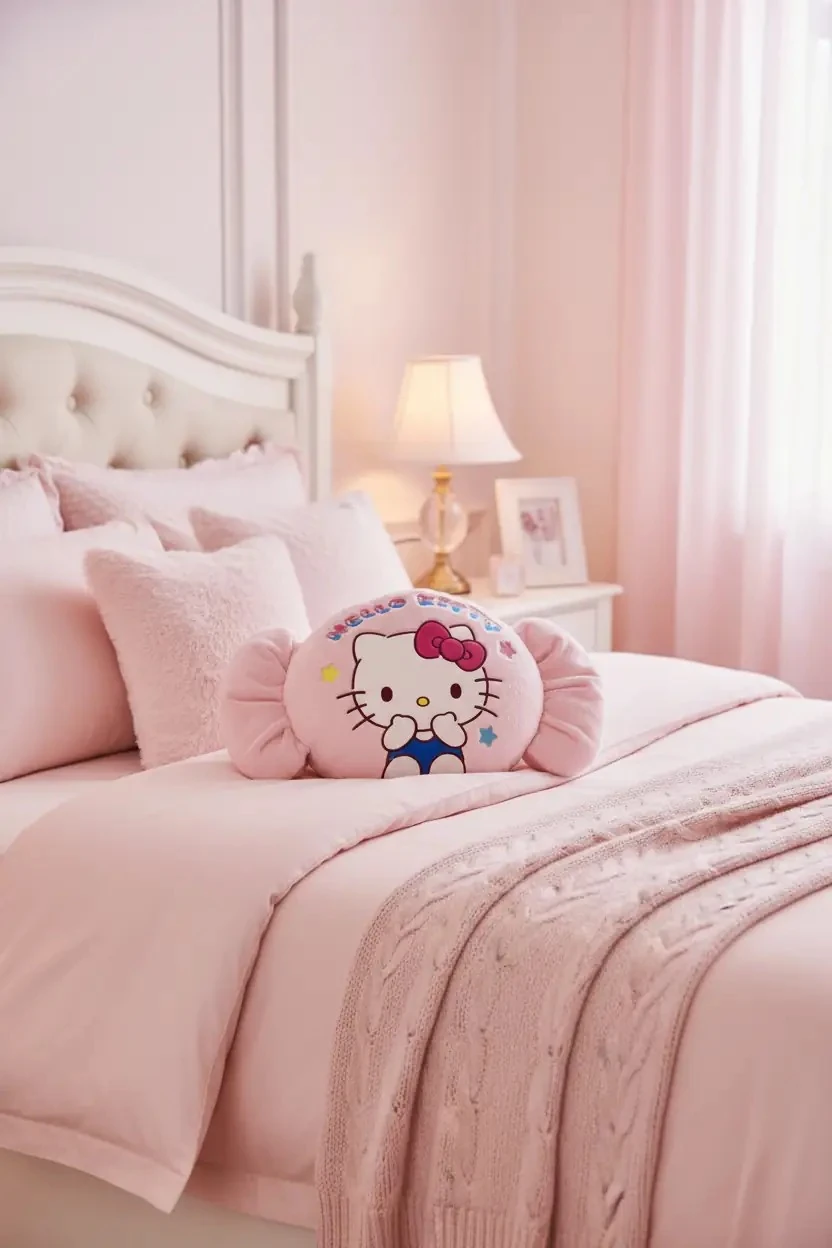 Sanrio Lisanslı Hello Kitty Peluş Yastık – Yumuşacık Şeker Figürlü Dekoratif Tasarım 38 Cm