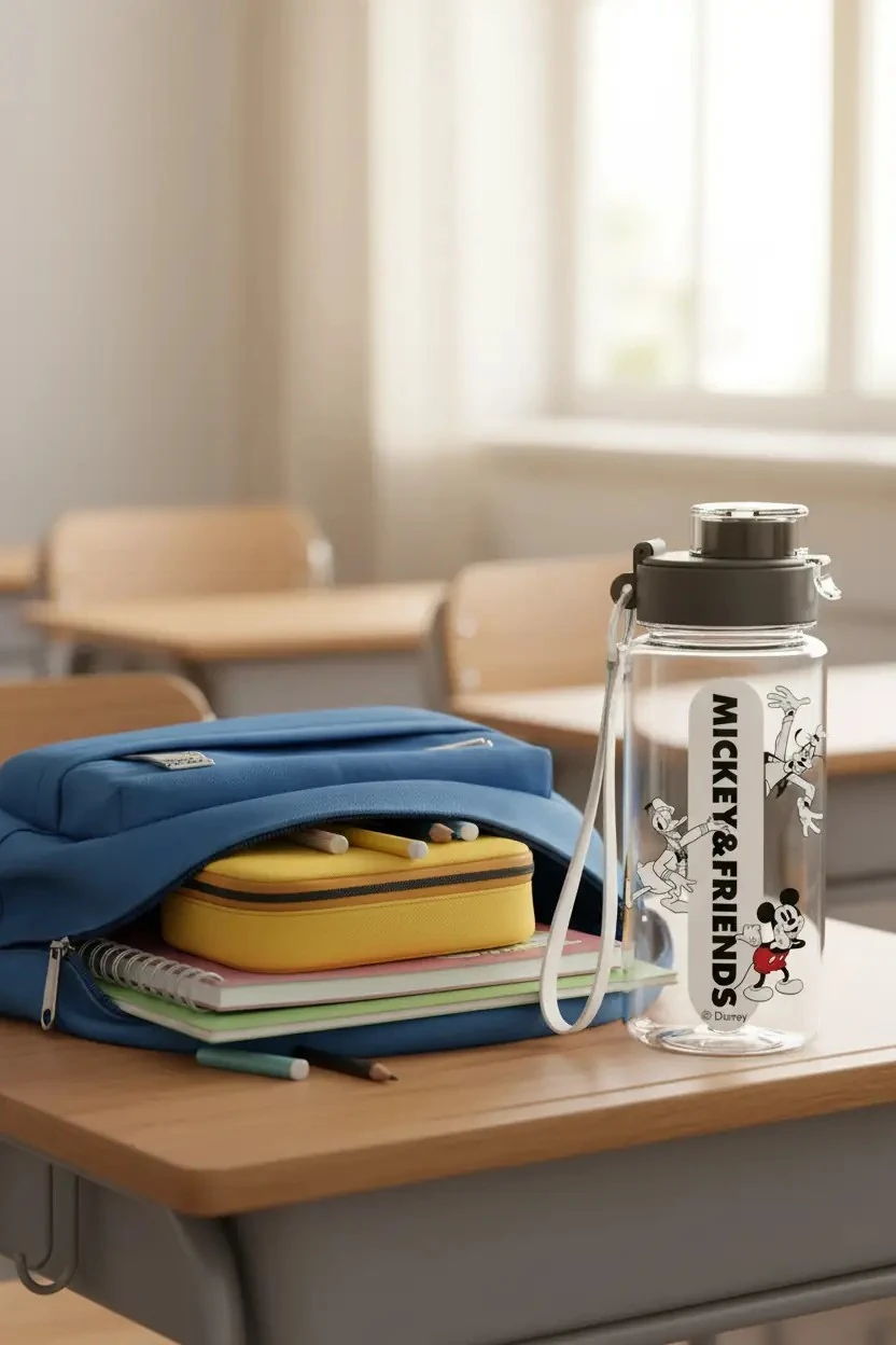 Disney Mickey Mouse Lisanslı Otomatik Kapaklı ve Askılı Plastik Suluk - 640 ML