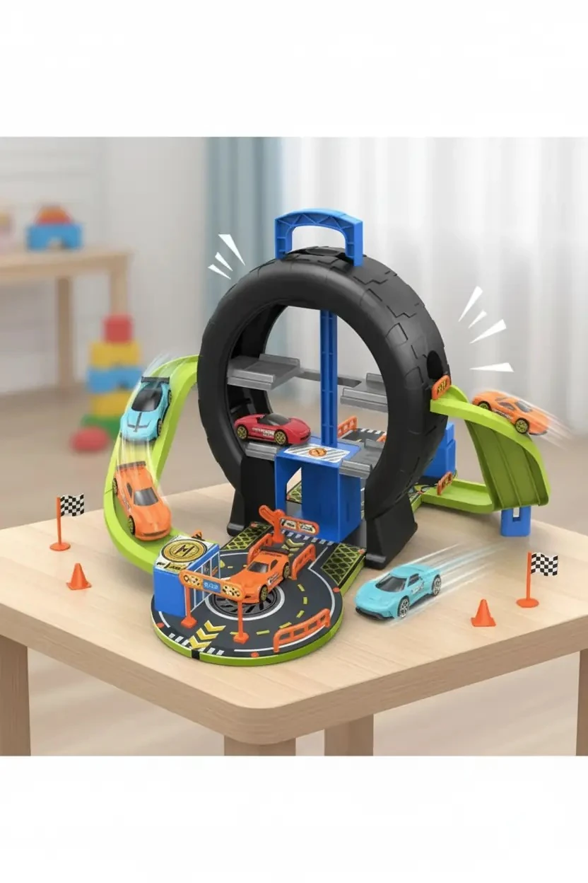 Miniso Lisanslı Mini Araba Seti 4'lü – Lastik İzli Pistli Yarış Oyuncak Seti