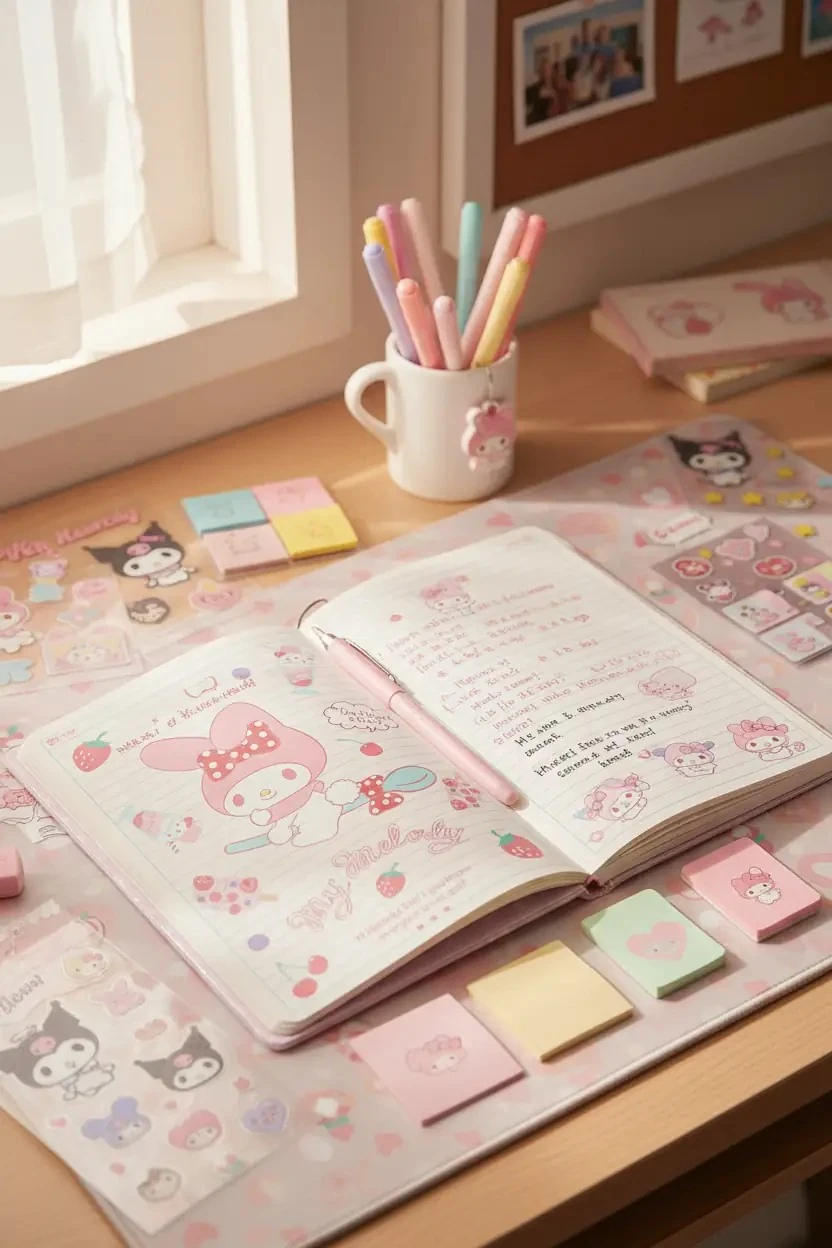 Sanrio Lisanslı EVA Kapaklı Renkli Yapraklı Defter – Yumuşak Kapaklı Çizim ve Not Defteri 96 Yaprak