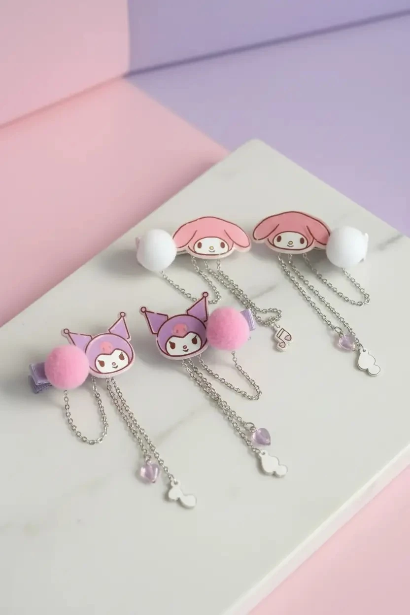 Hello Kitty Lisanslı Zincir Saç Tokası (2 Adet) – Sallantılı & Modern Tasarım