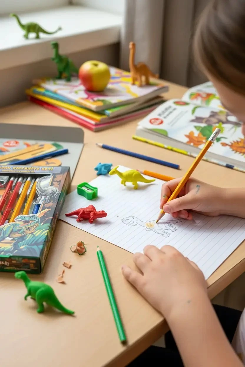 Bu-Bu Dinozor Temalı Kırtasiye Seti – Eksiksiz Okul Hazırlık Seti (Kalem, Silgi, Cetvel)
